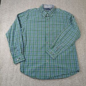 Tommy Hilfiger Shirt Men's Large Blue Green Plaid Long‎ Sleeve Button Down